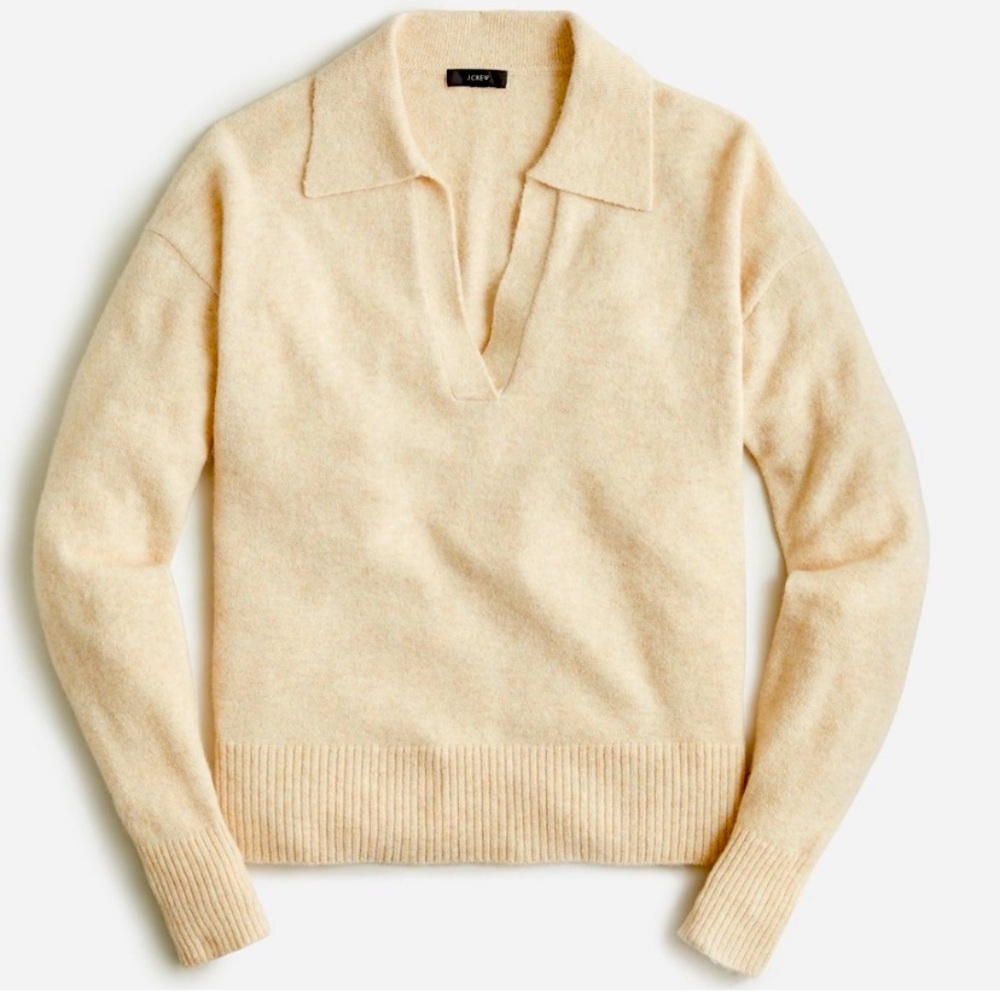 J crew collared vneck sweater heather super soft yarn cream